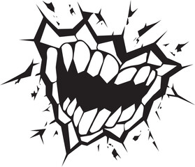 Wicked Fangs Sinister Jaw Vector Symbol Diabolical Grin Black Creature Icon Design