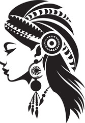 Garden Glamour Black Floral Woman Icon Blossom Belle Floral Face Vector Design