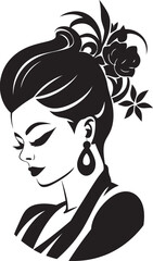 Obsidian Whispers Floral Face Vector Element Midnight Mysterious Black Floral Woman Icon