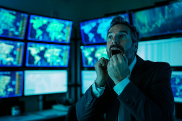 Excited businessman engaged in stock market analysis