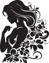 Shadowed Petal Portrait Floral Woman Vector Element Noir Blossom Muse Black Floral Face Symbol