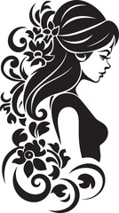 Obsidian Beauty Black Floral Face Icon Midnight Reverie Floral Woman Vector Profile
