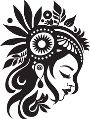 Garden Grace Floral Woman Icon Symbol Bloom Beauty Black Floral Face Design