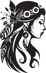 Fototapeta na wymiar Botanical Beauty Black Floral Woman Graphic Garden Grace Floral Woman Icon Symbol