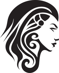 Bloom Beauty Floral Woman Head Icon Garden Grace Black Floral Face Design