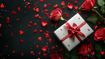 card with gift box and rose flowers generative ai