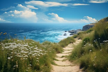 Fototapeta na wymiar Picturesque Path leading ocean. Summer vacation. Generate Ai