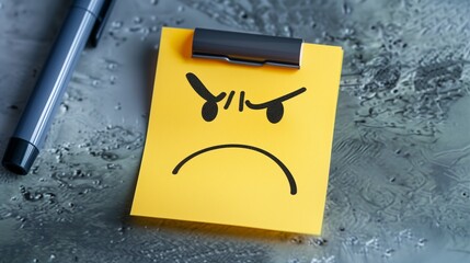 a sticky note with an angry face drawn on it by a disgruntled employee 