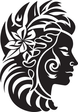 Tribal Serenity Hawaiian Woman Icon in Black Island Chic Vector Tribal Woman Symbol Design