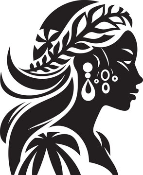 Island Elegance Black Tribal Woman Icon Design Tribal Legacy Vector Tribal Woman Silhouette