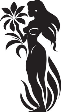 Tiki Majesty Vector Hawaiian Tribal Woman Symbol Oceanic Spirit Black Tribal Woman Icon Design