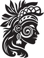 Tribal Temptress Hawaiian Woman Icon in Black Oceanic Opulence Vector Tribal Woman Symbol Design