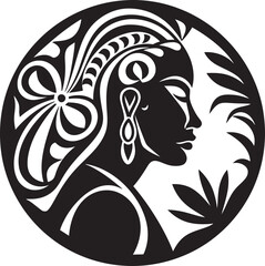 Pacific Beauty Hawaiian Woman Icon in Black Tribal Legacy Vector Hawaiian Woman Symbol Design