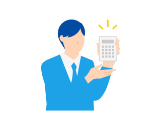 電卓を見せて金額を提示するビジネスパーソンのイラスト