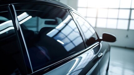 Generative AI : Side view of car window tint, ceramic film provides heat rejection and UV protection  - obrazy, fototapety, plakaty