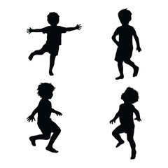 Set of silhouettes of children on a white background, vector illustration.