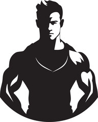 Gym Gladiator Black Fitness Man Logo Element Strong Symbol Vector Muscle Man Icon in Black