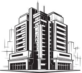 Obraz premium Obsidian Commercial Tower Sketch Black Multifloor Building Icon Ebony High Rise Design Vector Building Sketch in Noir