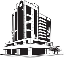 Nightfall Commercial Tower Outline Black Multifloor Building Sketch Obsidian Skyscraper Silhouette Vector Building Design in Black