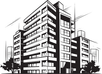 Midnight Residential Tower Sketch Black Multifloor Structure Icon Blackened Commercial Concept Vector Multifloor Building in Black