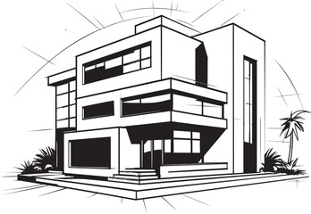 Charcoal Corporate Complex Outline Black Multifloor Building Sketch Noir High Rise Blueprint Vector Building Design in Black