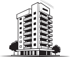 Obraz premium Shadowy Residential Tower Outline Black Multifloor Building Design Nightfall Commercial Concept Vector Building Icon in Noir