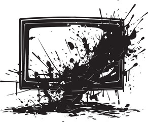 Shattered Screen Vector Graphic of Smashed TV Tattered Tube Black Vector of Broken Television