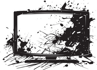 Wrecked Watchbox Black Graphic of Broken TV Screen Shattered Signals Vector Graphic of Smashed Television