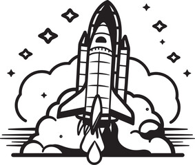 Galactic Guardian Sketch Vector Design of Black Rocket Interstellar Explorer Icon Black Graphic of Space Vehicle