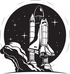 Lunar Launcher Silhouette Black Graphic of Spacecraft Midnight Missile Vector Rocket Design in Noir © BABBAN
