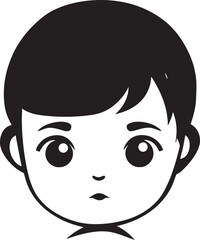 Precious Pixie Black Icon of Childs Face Little Darling Vector Toddler Face in Noir