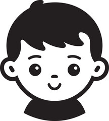 Mini Marvel Black Icon of Childs Face Petite Preschooler Vector Toddler Face in Black