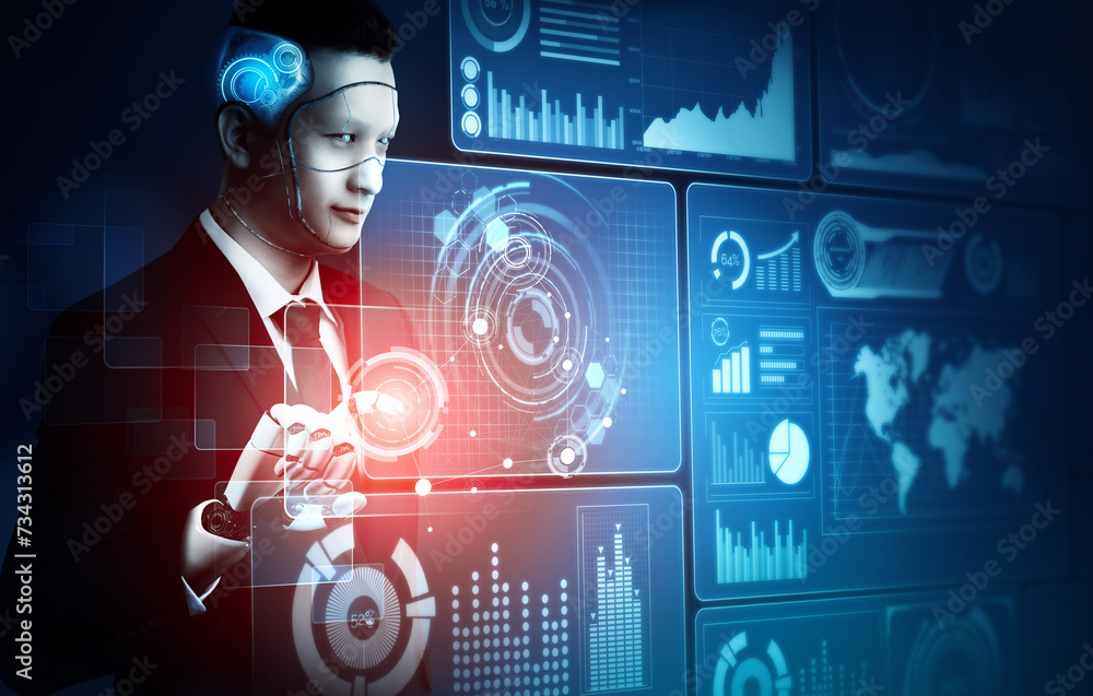 Poster xai 3d rendering futuristic robot technology development, artificial intelligence ai, and machine le