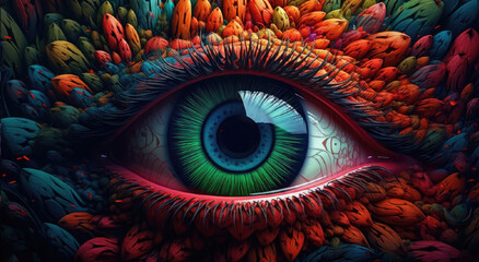 Colorful eye close-up. Computer digital drawing.