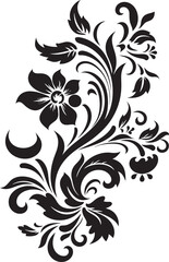 Fototapeta na wymiar Retro Roses Black Vintage Floral Icon Time honored Hydrangeas Vector Vintage Florals in Black