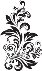 Victorian Vibes Black Vintage Floral Icon Elegant Evergreens Vector Design of Vintage Florals in Black