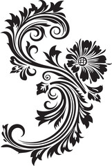 Victorian Vignette Vector Floral Design with Black Embellishments Antique Accents Black Vintage Floral Icon