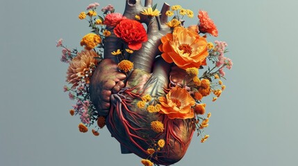 human heart, full of flowers, generative ai