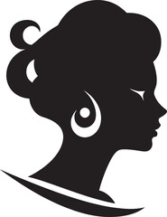 Midnight Majesty Black Woman Face Icon Vintage Veil Vector Design of Woman Face in Black