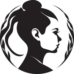 Ebony Empress Vector Design of Woman Face in Black Shadowed Siren Black Icon of Womans Face