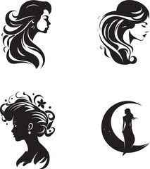 Elegant Enigma Vector Design of Woman Face in Black Noir Nostalgia Black Icon of Womans Face