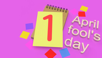 The number 1 on paper for April fools day concept 3d rendering.