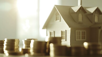 Generative AI : House with stacks of money and a rising curve symbolizing rising real estate prices