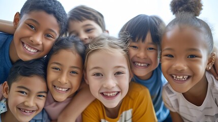 Fototapeta premium Generative AI : Ethnicity diversity group of kids friendship cheerful concept