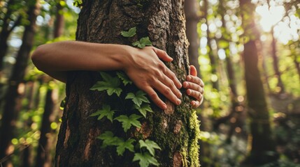 person's hugging a tree generative ai