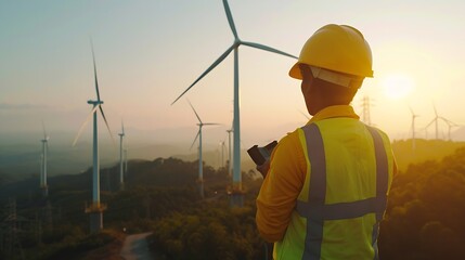 Generative AI : Power engineer are working with wind turbines.