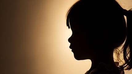 Generative AI : Silhouette of little girl profile.