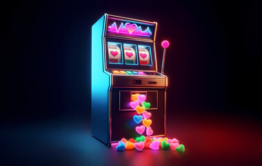 Retro Valentines day heart slot machine. Space for text. Generative AI