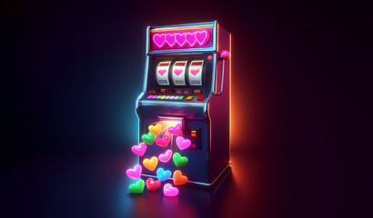 Retro Valentine's Day Jackpot Slot Machine space for text. Generative AI - obrazy, fototapety, plakaty