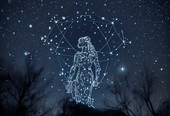Outline of Constellation of Virgo in Night Sky. Generative AI - obrazy, fototapety, plakaty